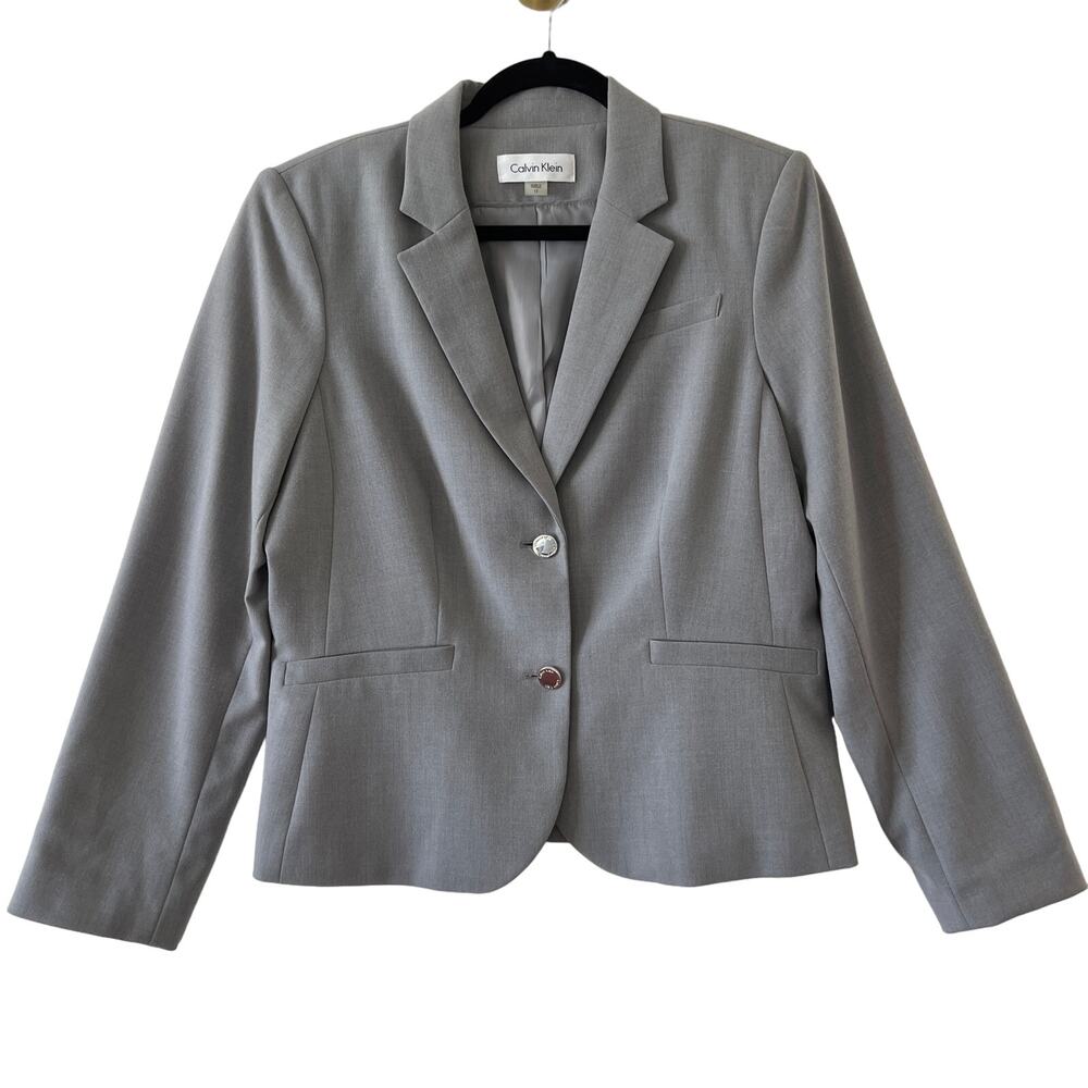 Calvin Klein Grey Stretch Blazer Jacket Womens 12 Career Professional Classic